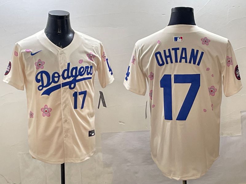 Men Los Angeles Dodgers #17 Ohtani Cream Sakura Edition 2025 Nike MLB Jersey style 17->los angeles dodgers->MLB Jersey